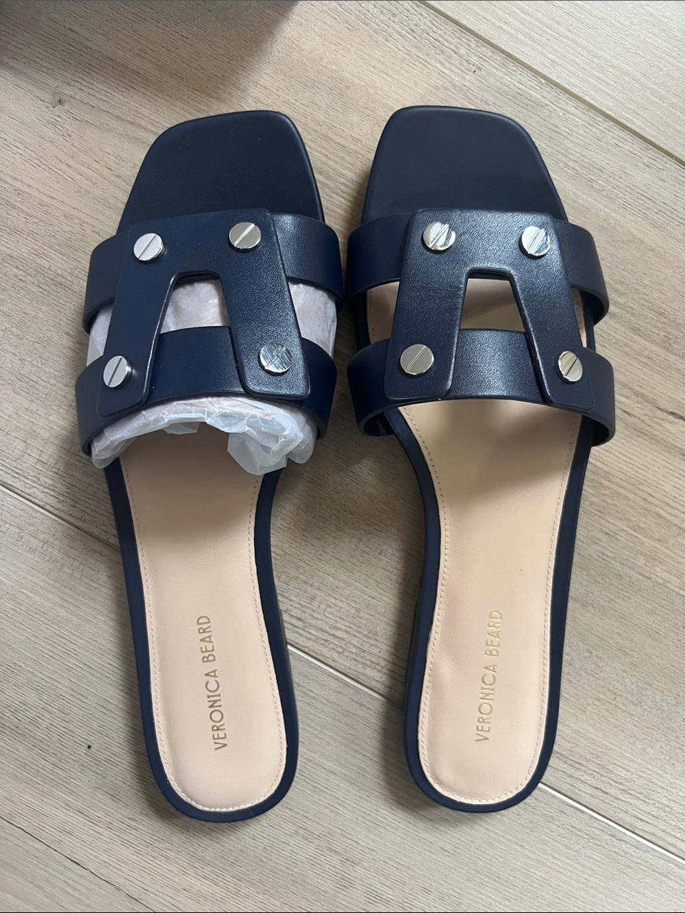 Veronica Beard Navy Slide Sandals